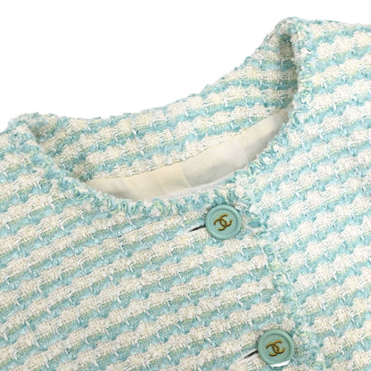 Chanel 1997 Collarless Tweed Jacket Blue #48