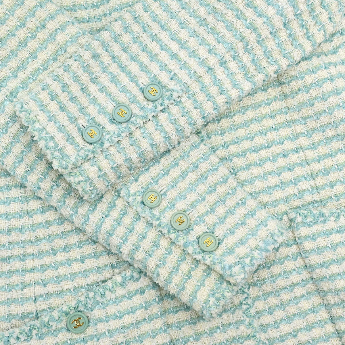 Chanel 1997 Collarless Tweed Jacket Blue #48