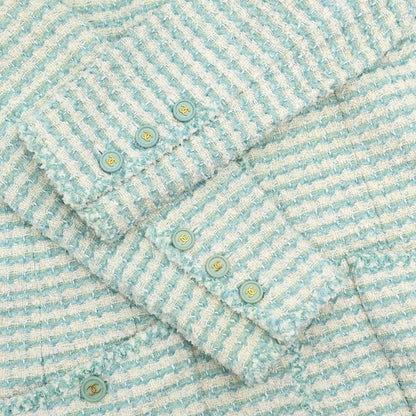 Chanel 1997 Collarless Tweed Jacket Blue #48