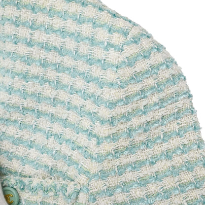 Chanel 1997 Collarless Tweed Jacket Blue #48