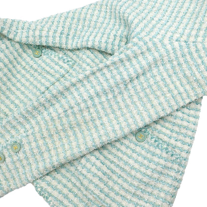 Chanel 1997 Collarless Tweed Jacket Blue #48