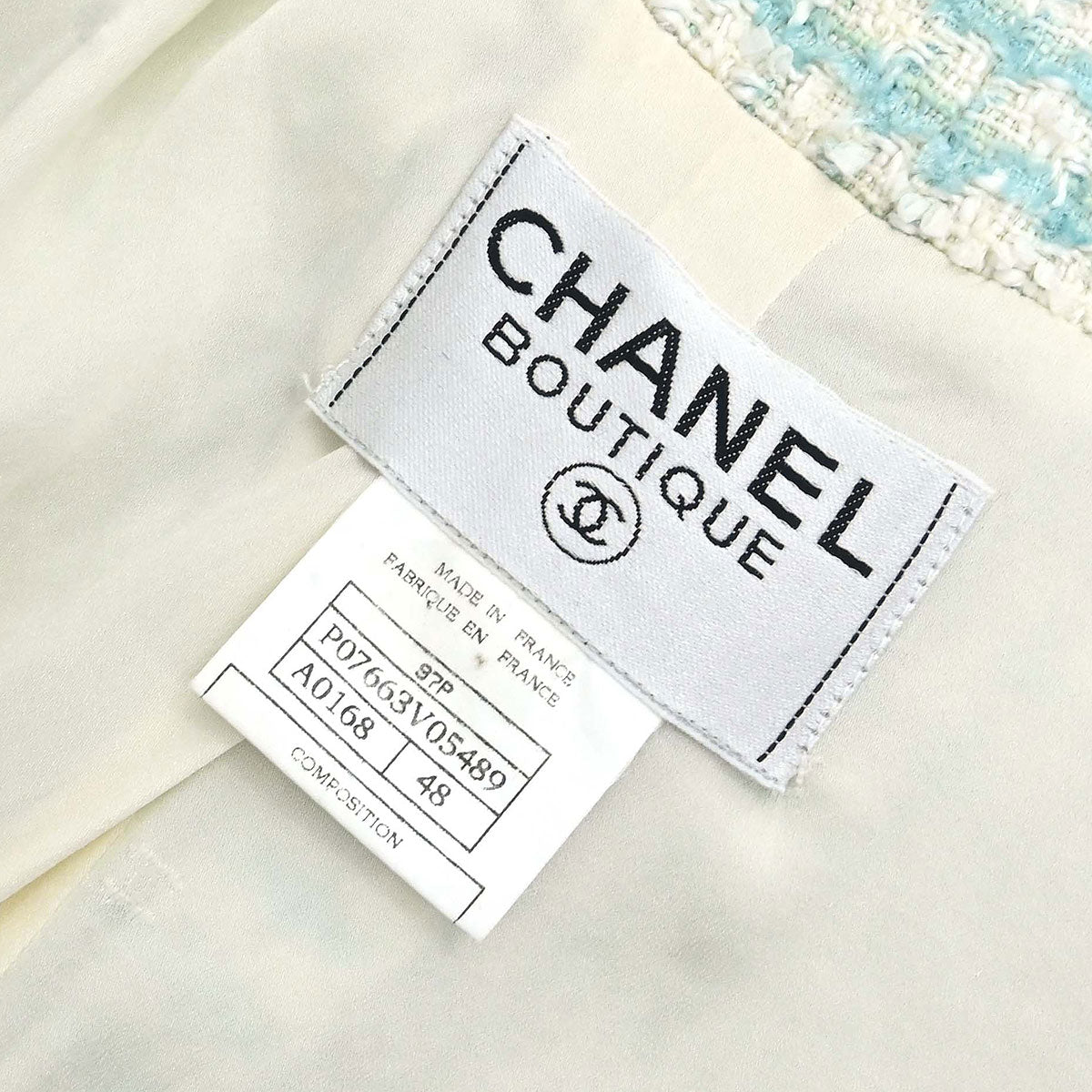 Chanel 1997 Collarless Tweed Jacket Blue #48