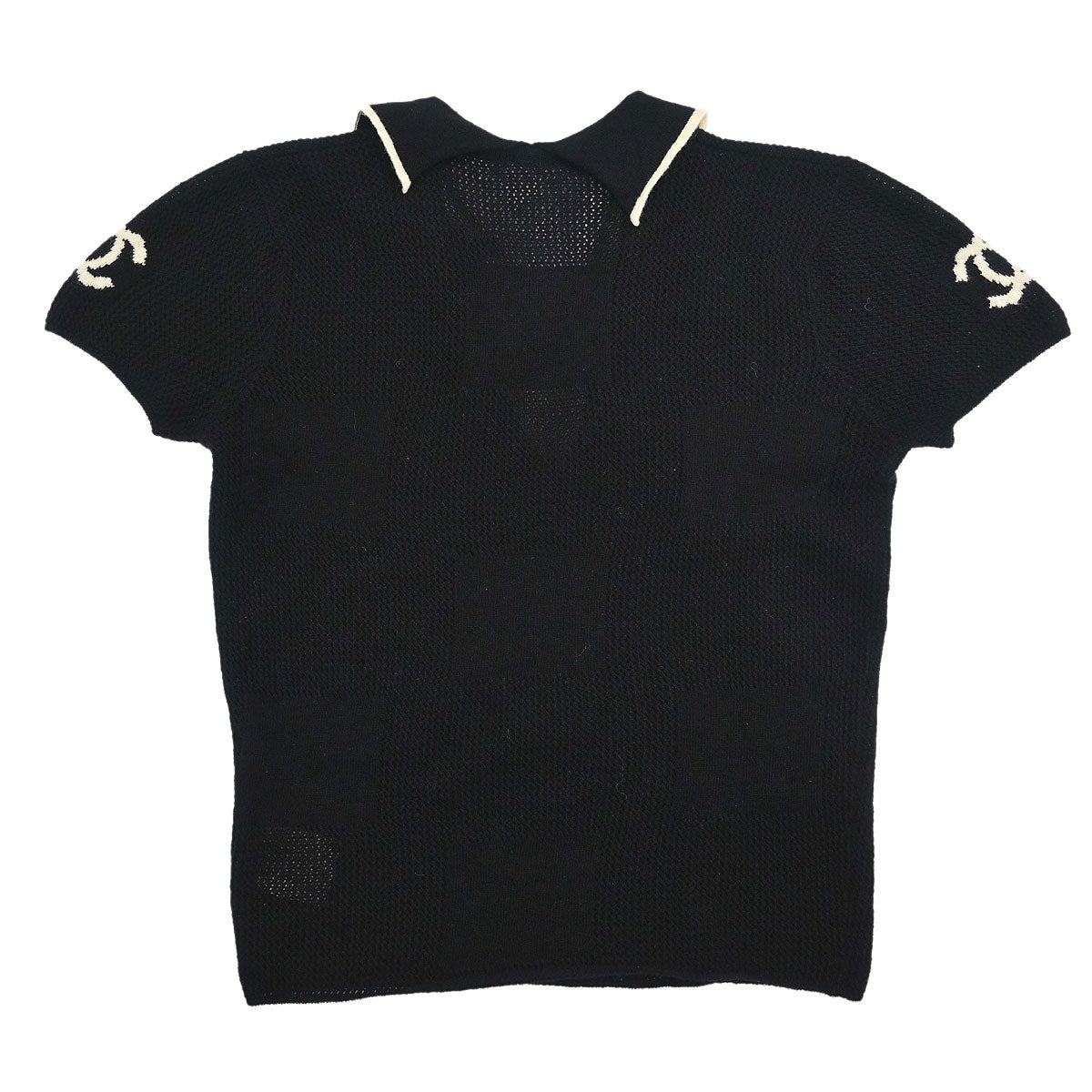 Chanel 2001 Short Sleeve Sweater Knit Top Black #38