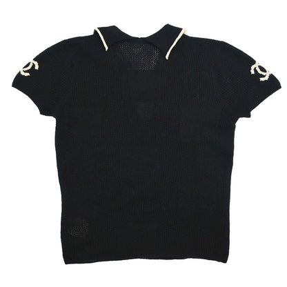 Chanel 2001 Short Sleeve Sweater Knit Top Black #38