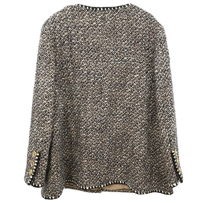 Chanel 2001 Collarless Jacket Tweed Brown #44