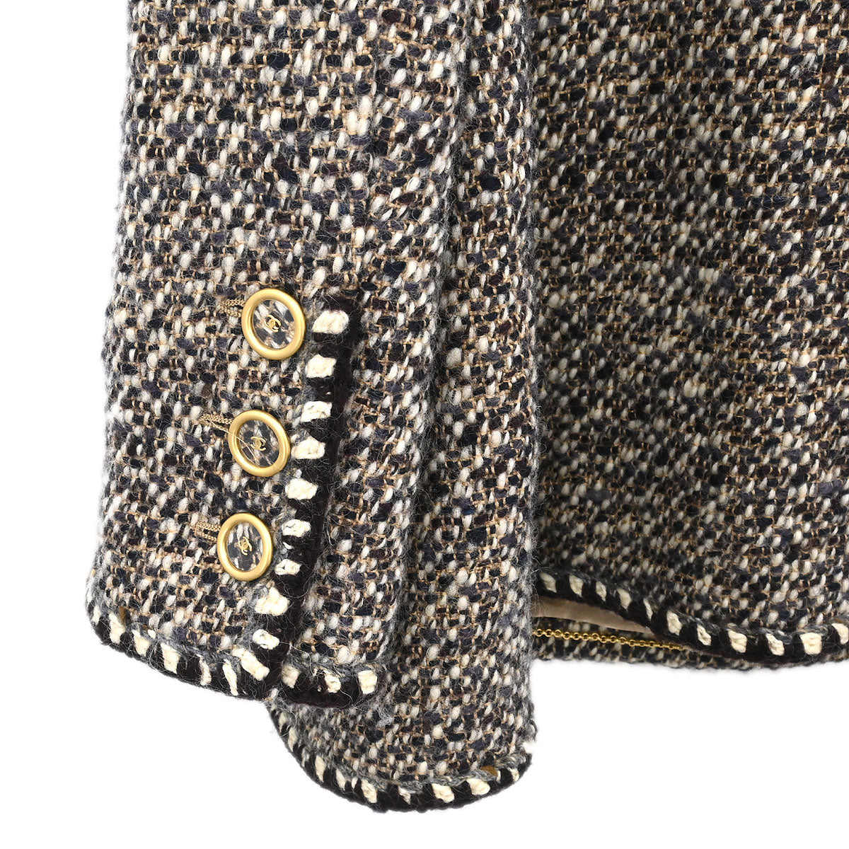 Chanel 2001 Collarless Jacket Tweed Brown #44