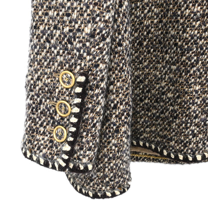 Chanel 2001 Collarless Jacket Tweed Brown #44