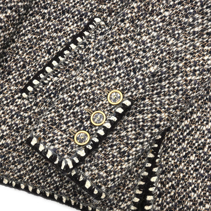 Chanel 2001 Collarless Jacket Tweed Brown #44