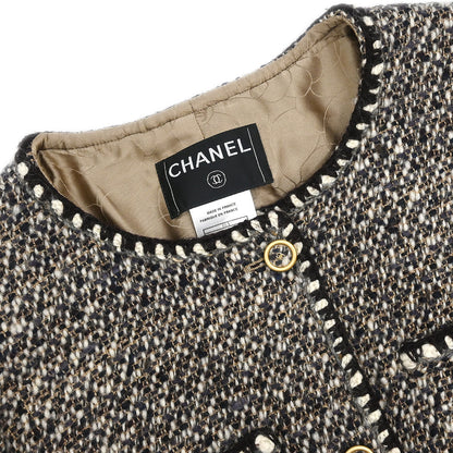 Chanel 2001 Collarless Jacket Tweed Brown #44