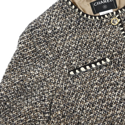 Chanel 2001 Collarless Jacket Tweed Brown #44