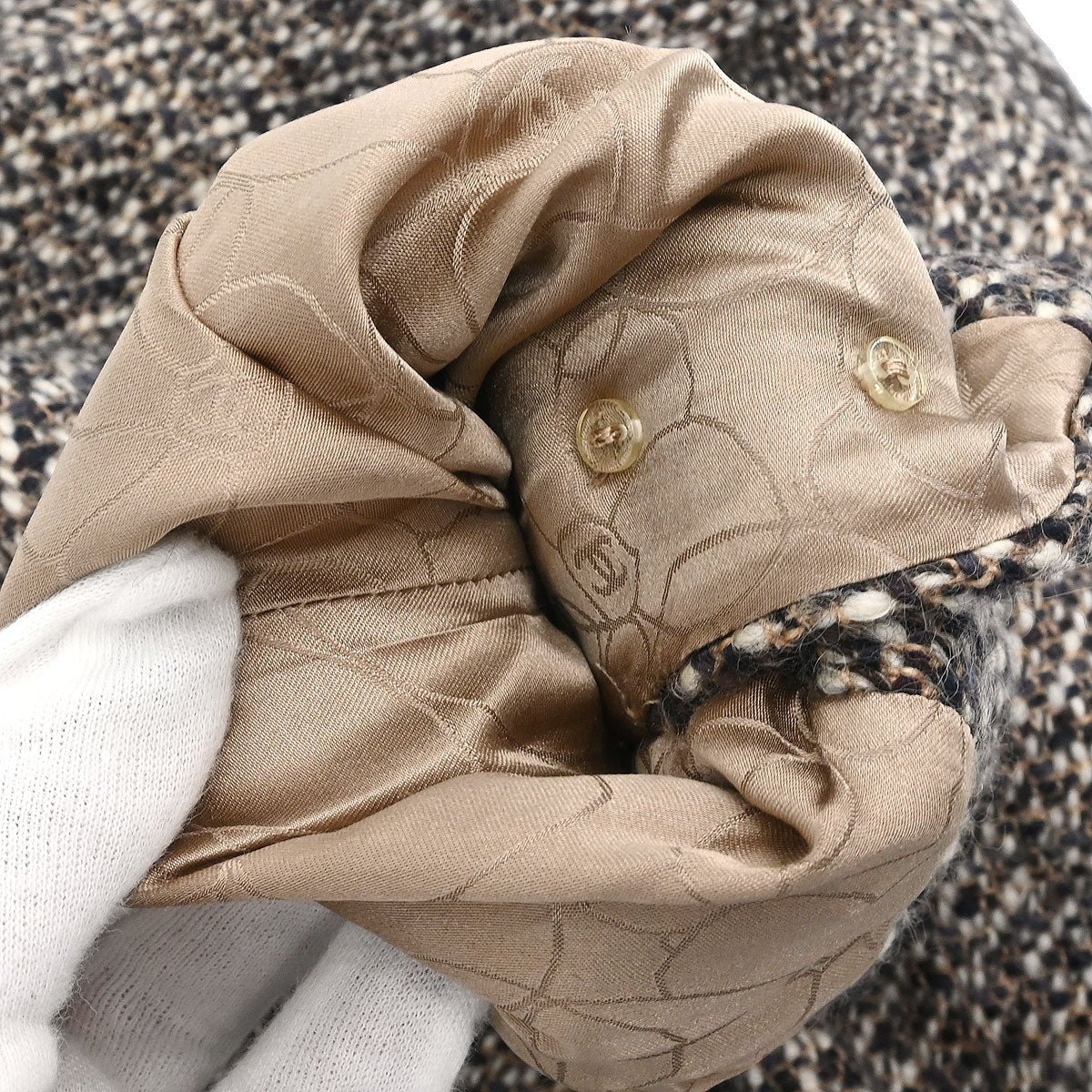 Chanel 2001 Collarless Jacket Tweed Brown #44