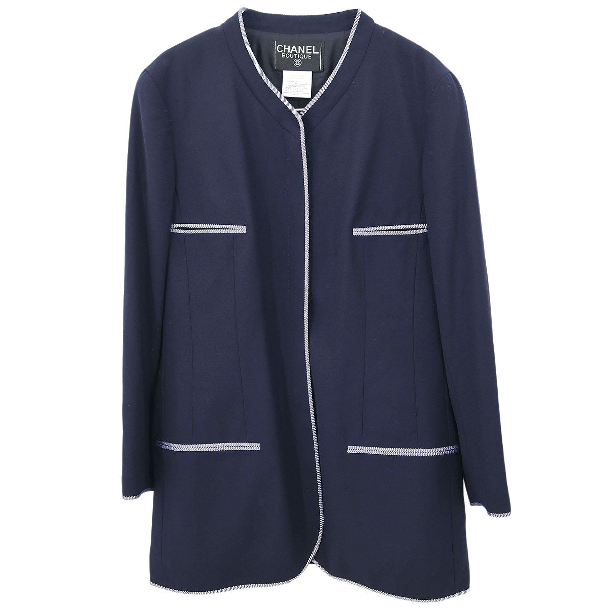 Chanel 1996 Collarless Jacket Navy 96P #44