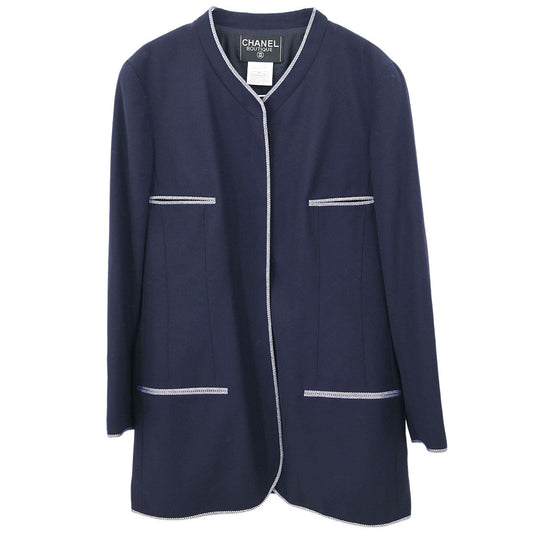 Chanel 1996 Collarless Jacket Navy 96P #44