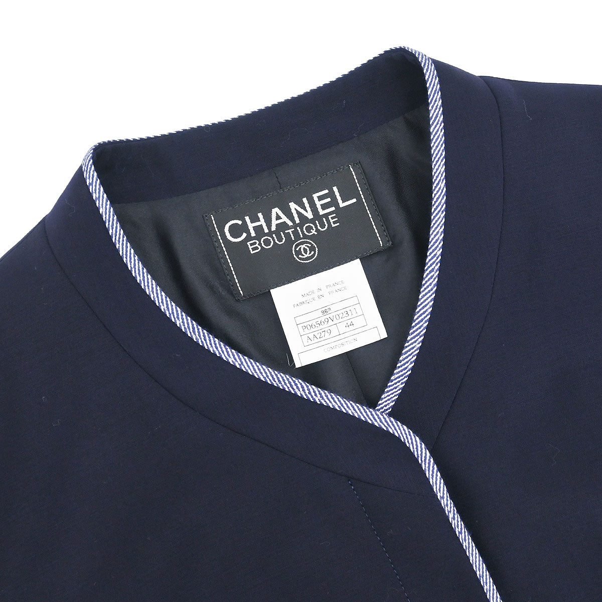 Chanel 1996 Collarless Jacket Navy 96P #44