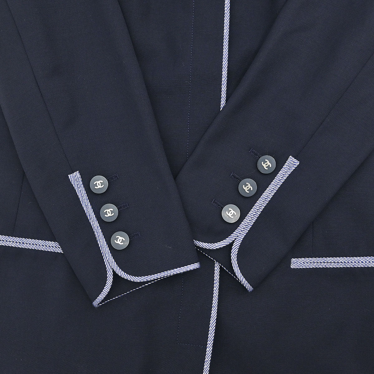 Chanel 1996 Collarless Jacket Navy 96P #44