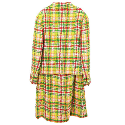 Chanel 1997 Setup Suit Jacket Skirt Tweed Check Yellow-green #40