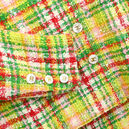 Chanel 1997 Setup Suit Jacket Skirt Tweed Check Yellow-green #40