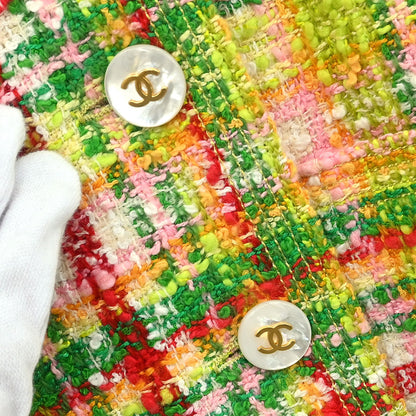 Chanel 1997 Setup Suit Jacket Skirt Tweed Check Yellow-green #40