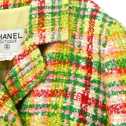 Chanel 1997 Setup Suit Jacket Skirt Tweed Check Yellow-green #40