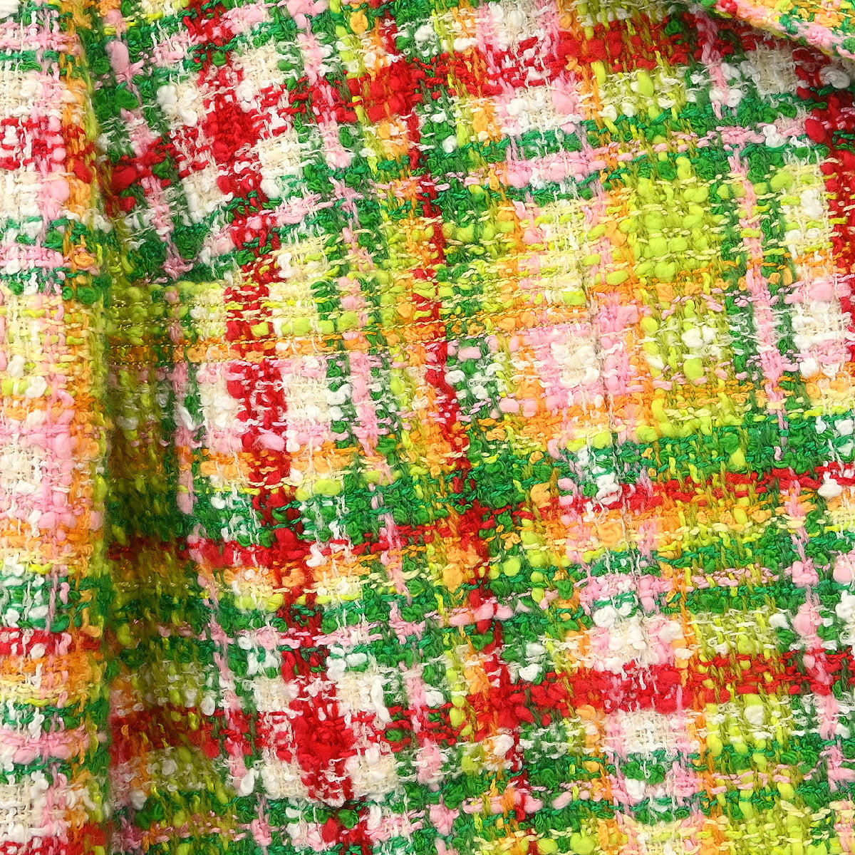 Chanel 1997 Setup Suit Jacket Skirt Tweed Check Yellow-green #40