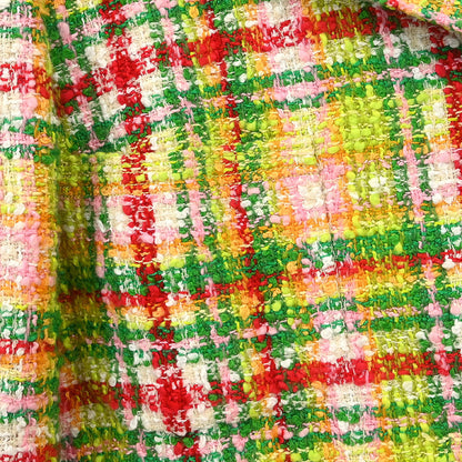 Chanel 1997 Setup Suit Jacket Skirt Tweed Check Yellow-green #40