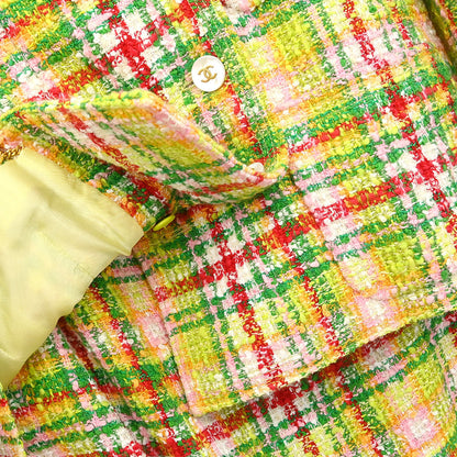 Chanel 1997 Setup Suit Jacket Skirt Tweed Check Yellow-green #40