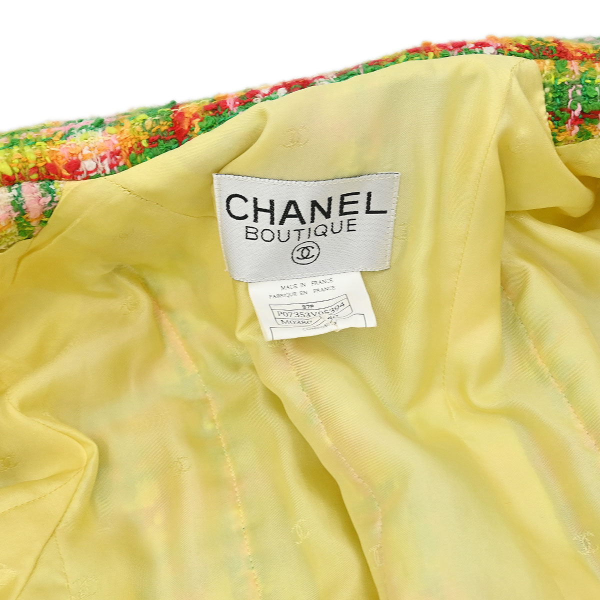 Chanel 1997 Setup Suit Jacket Skirt Tweed Check Yellow-green #40