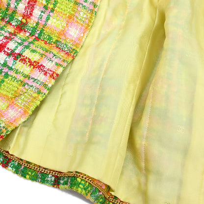 Chanel 1997 Setup Suit Jacket Skirt Tweed Check Yellow-green #40