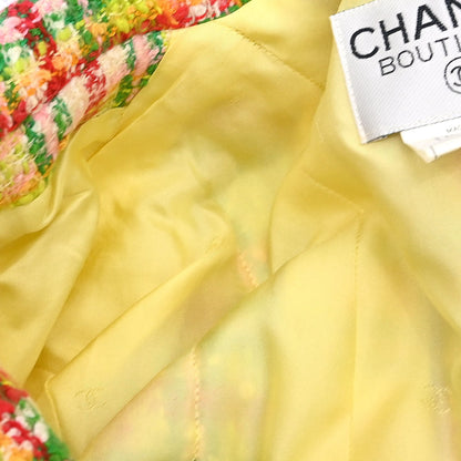 Chanel 1997 Setup Suit Jacket Skirt Tweed Check Yellow-green #40