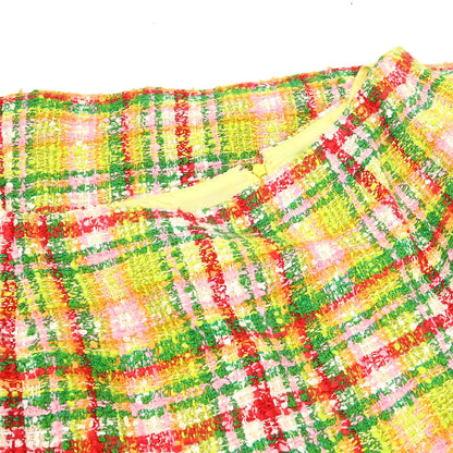 Chanel 1997 Setup Suit Jacket Skirt Tweed Check Yellow-green #40