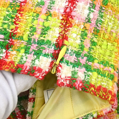 Chanel 1997 Setup Suit Jacket Skirt Tweed Check Yellow-green #40