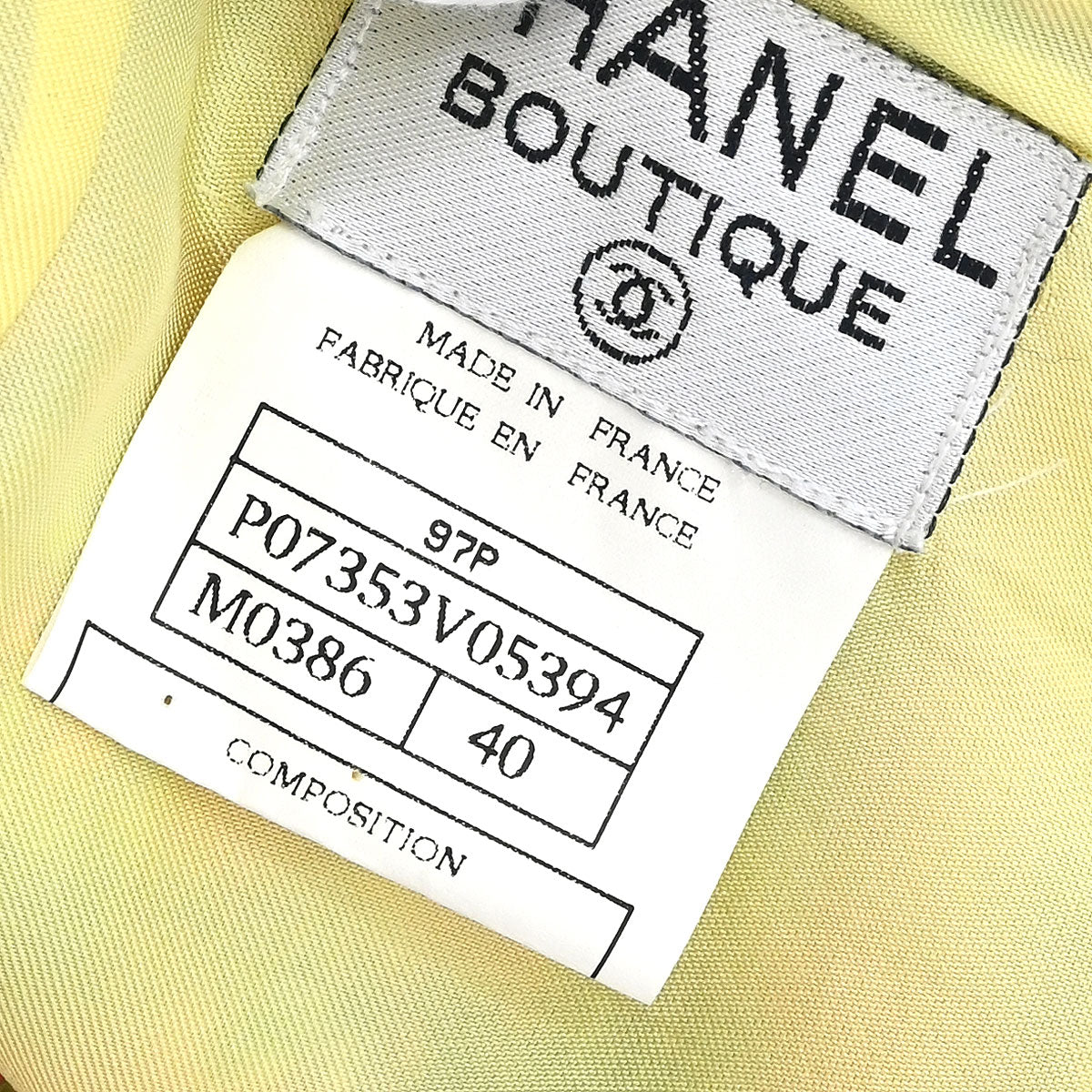 Chanel 1997 Setup Suit Jacket Skirt Tweed Check Yellow-green #40
