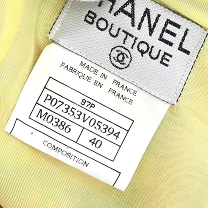 Chanel 1997 Setup Suit Jacket Skirt Tweed Check Yellow-green #40