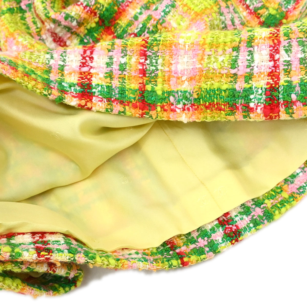 Chanel 1997 Setup Suit Jacket Skirt Tweed Check Yellow-green #40
