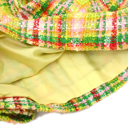 Chanel 1997 Setup Suit Jacket Skirt Tweed Check Yellow-green #40