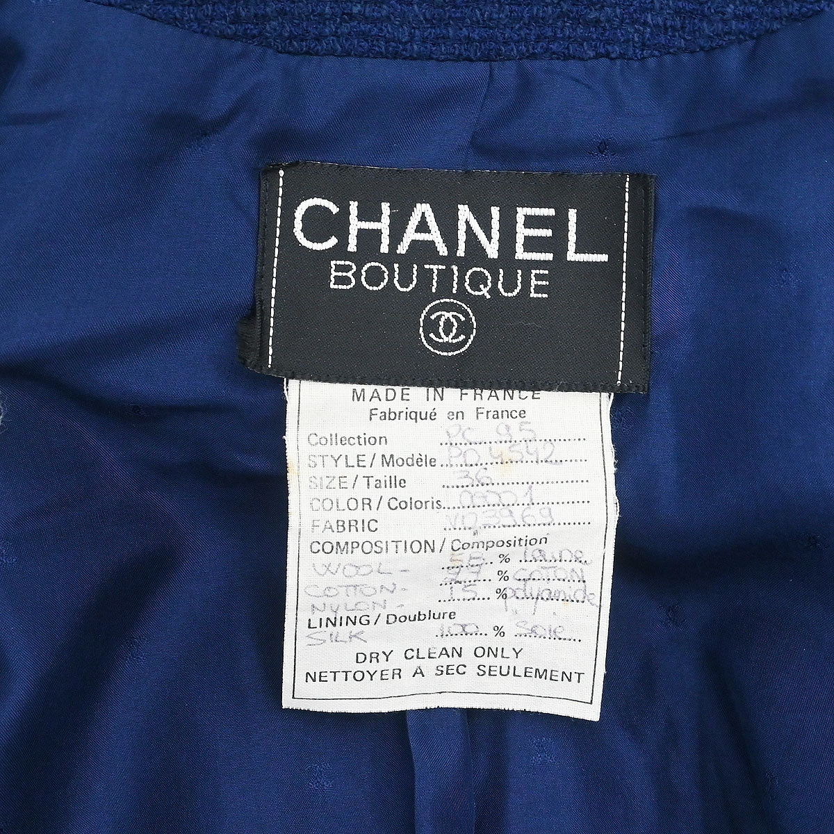 Chanel 1995 Collarless Jacket Navy #36