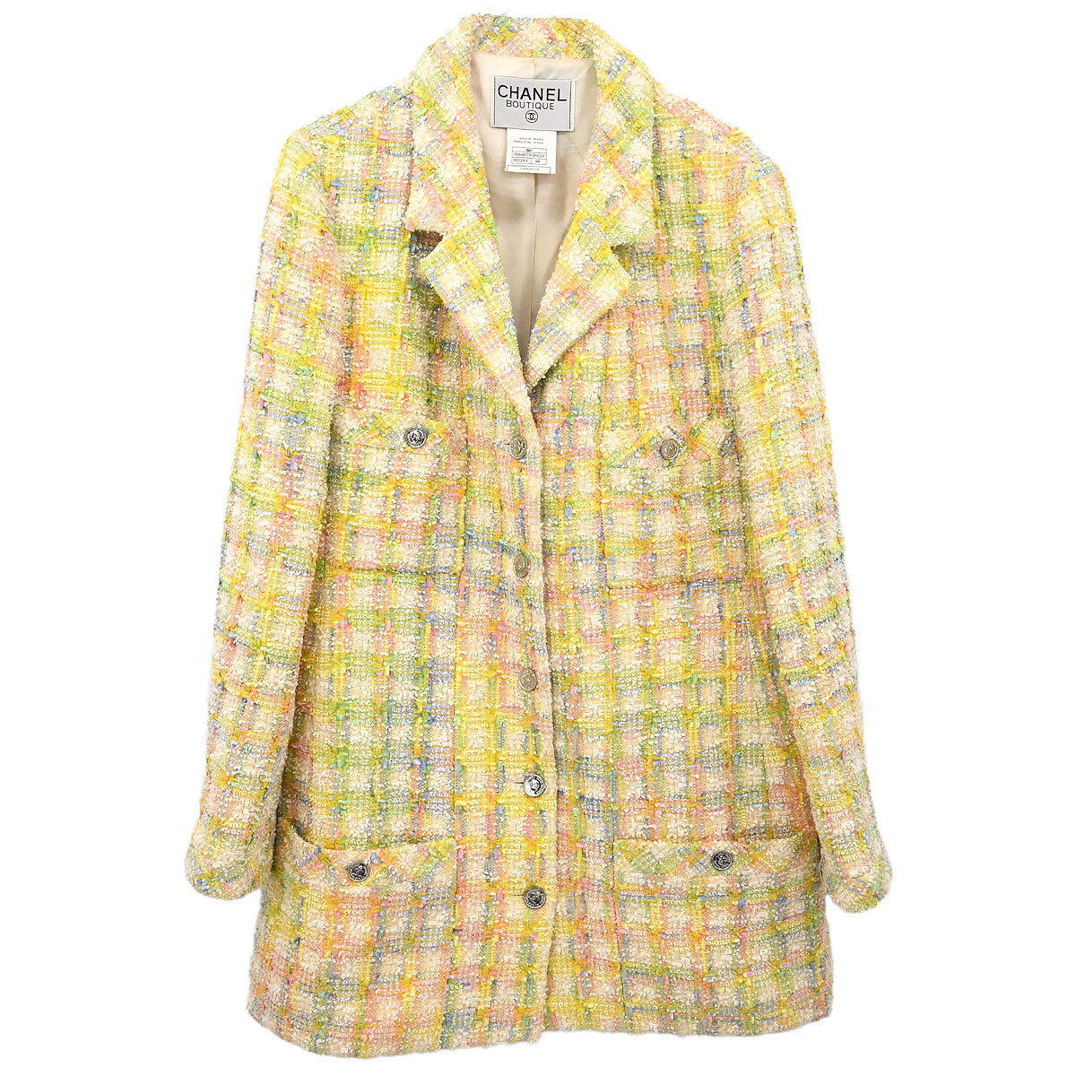 Chanel 1996 Single Breasted Jacket Tweed Yellow #44
