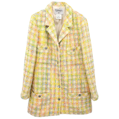 Chanel 1996 Single Breasted Jacket Tweed Yellow #44