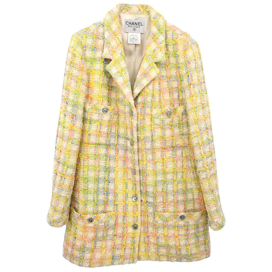 Chanel 1996 Single Breasted Jacket Tweed Yellow #44
