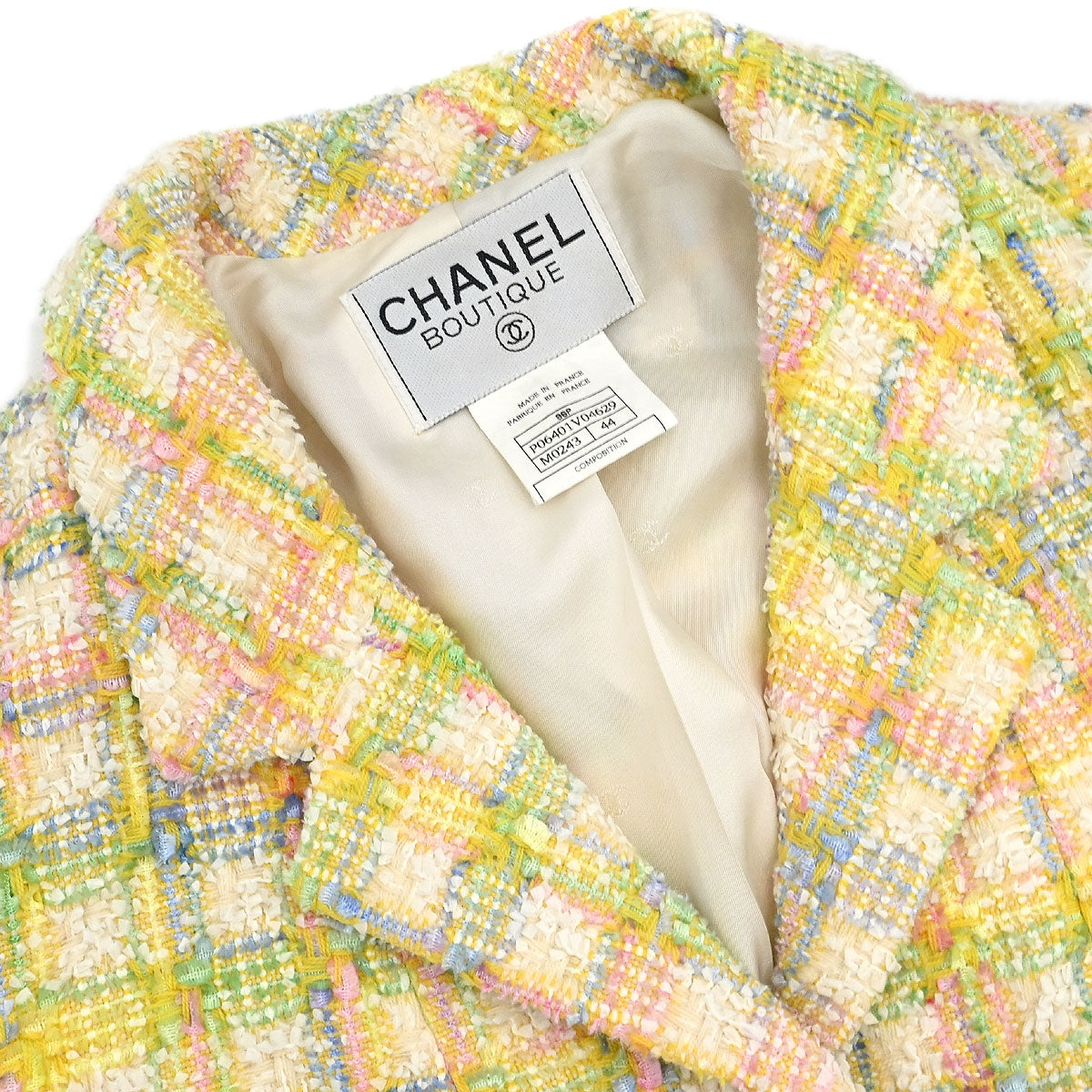 Chanel 1996 Single Breasted Jacket Tweed Yellow #44