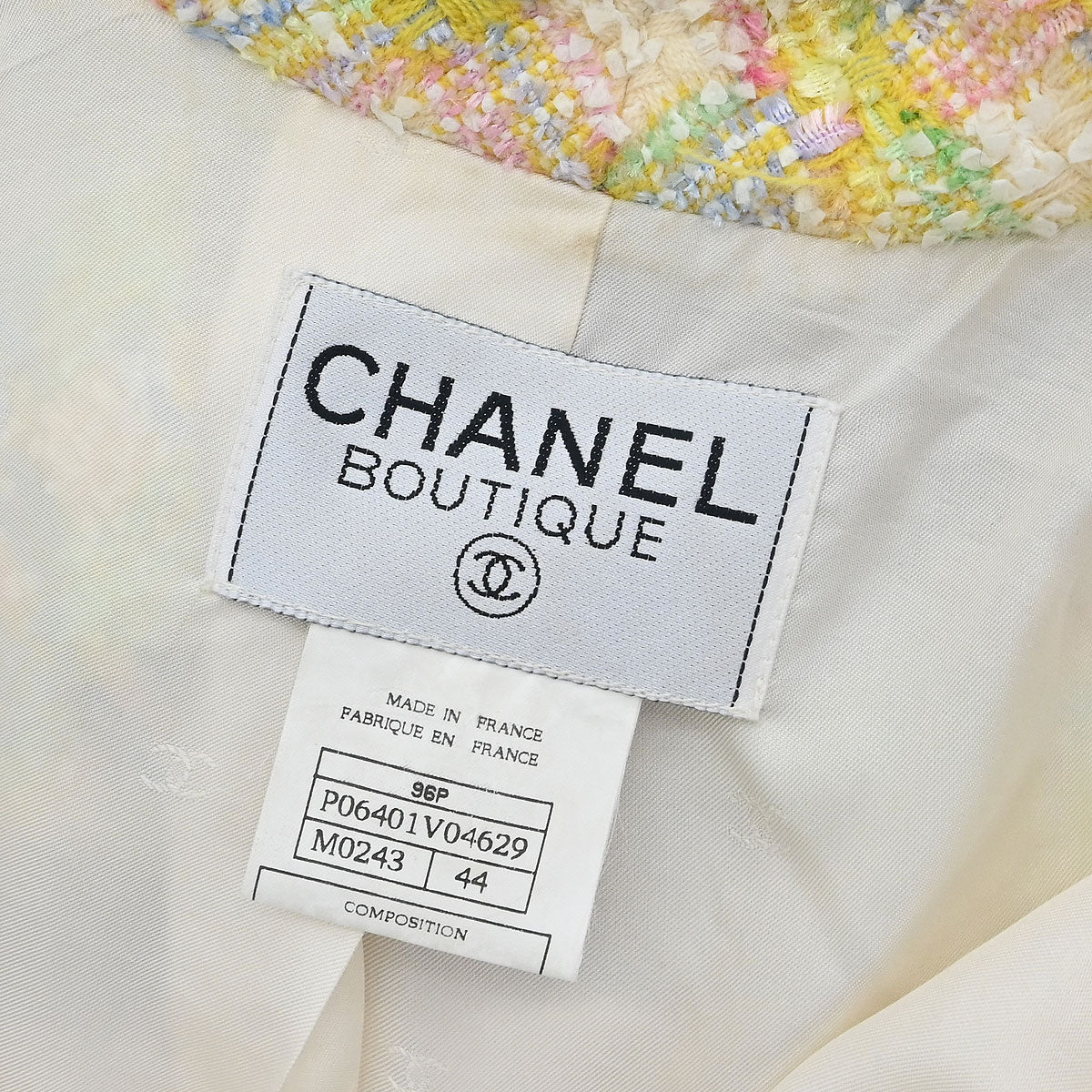 Chanel 1996 Single Breasted Jacket Tweed Yellow #44