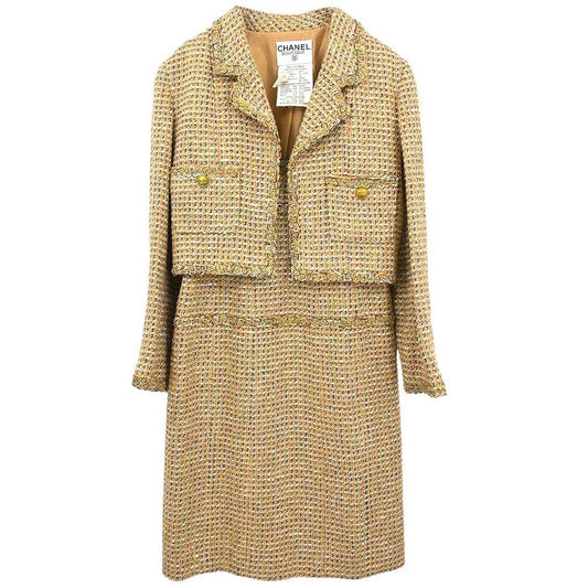 Chanel 1994 Setup Suit Jacket Dress Tweed Beige #38