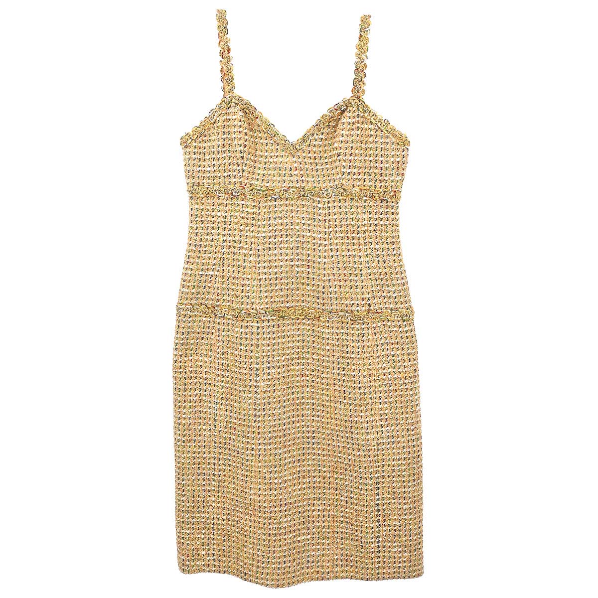 Chanel 1994 Setup Suit Jacket Dress Tweed Beige #38
