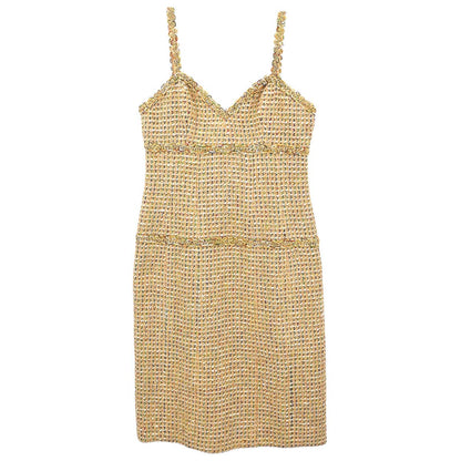 Chanel 1994 Setup Suit Jacket Dress Tweed Beige #38