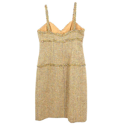 Chanel 1994 Setup Suit Jacket Dress Tweed Beige #38