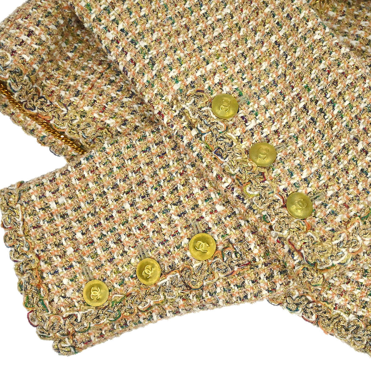 Chanel 1994 Setup Suit Jacket Dress Tweed Beige #38