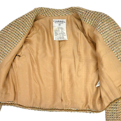 Chanel 1994 Setup Suit Jacket Dress Tweed Beige #38