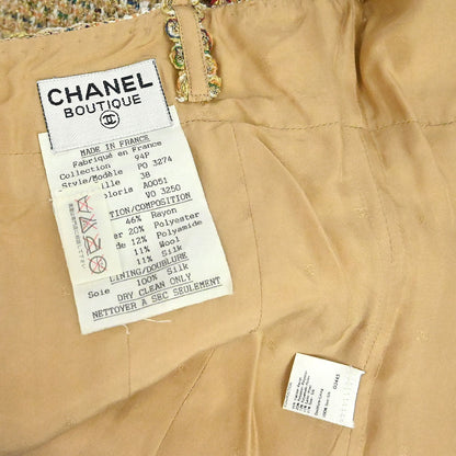 Chanel 1994 Setup Suit Jacket Dress Tweed Beige #38