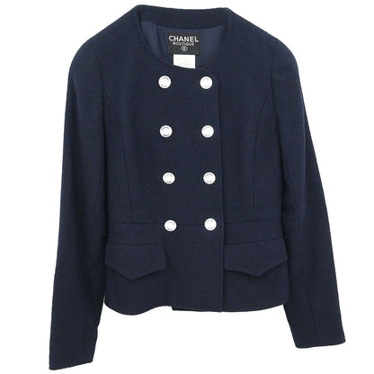Chanel 1997 Double Breasted Collarless Jacket Navy #36