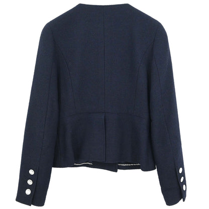 Chanel 1997 Double Breasted Collarless Jacket Navy #36